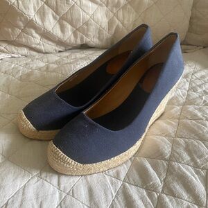 J. Crew Navy and Tan Espadrille Flats